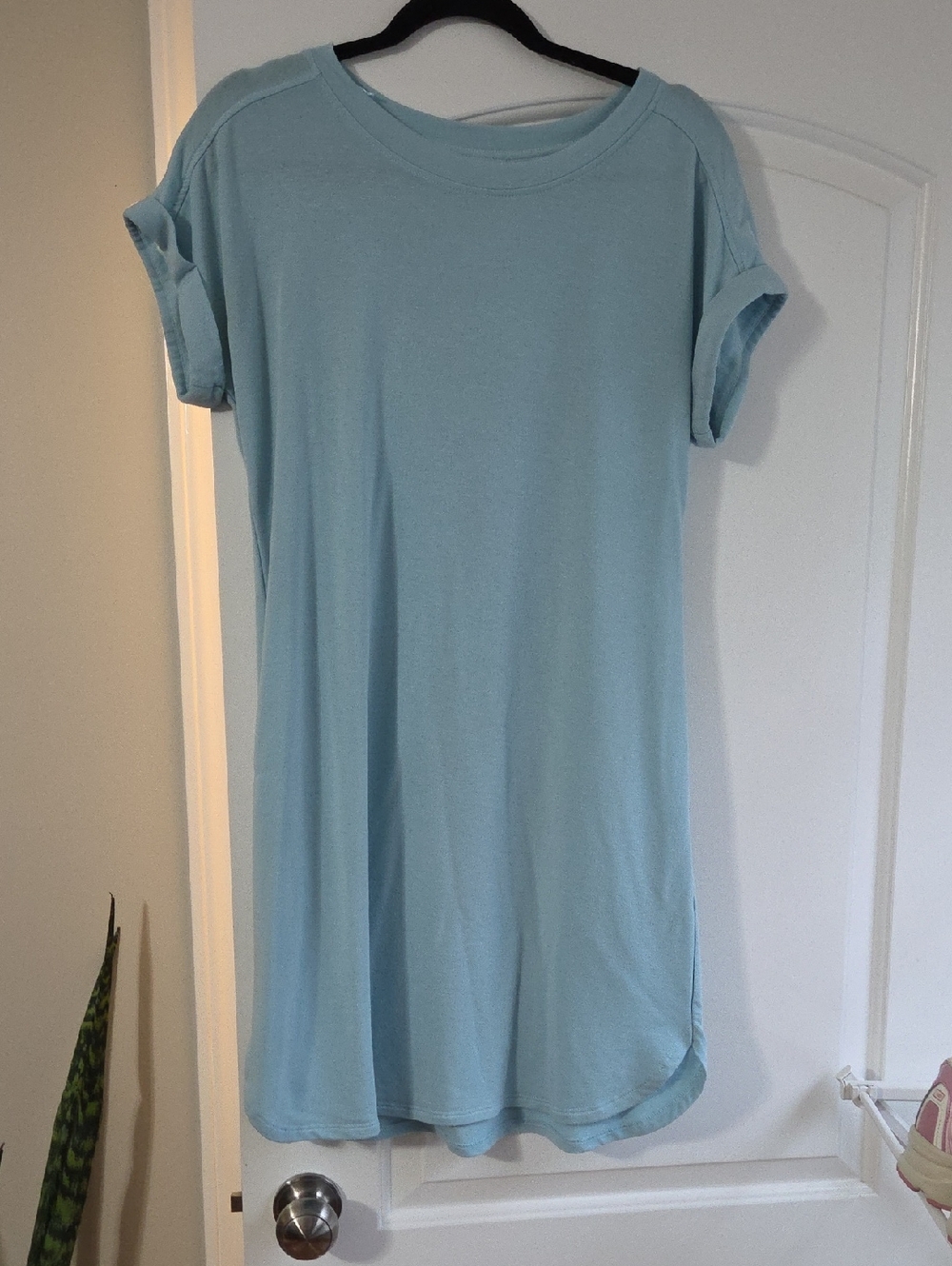 Light Blue Rolled-Sleeve  T-Shirt Dress